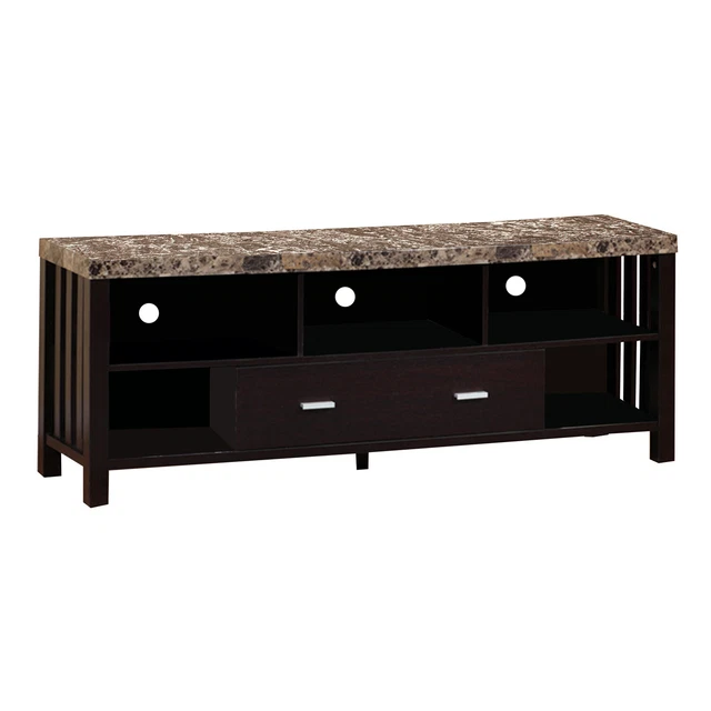Benzara Deluxe Faux Marble Top TV Stand With 5 Open Shelves.