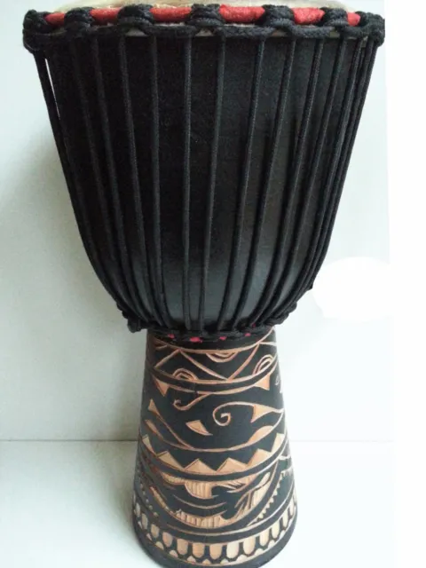 Pro Quality Mahogany Wood Bongo Djembe Drum Tribal Carved Black 50Cm 9-9.5" Head 2