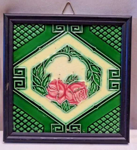 Antique Tile Majolica Japan Art Nouveau Frame Architecture Geometric Design#403