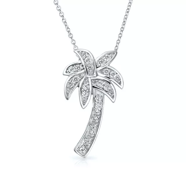 1.25CT Simulated Diamond 14k White Gold Plated Palm Tree Pendant Necklace