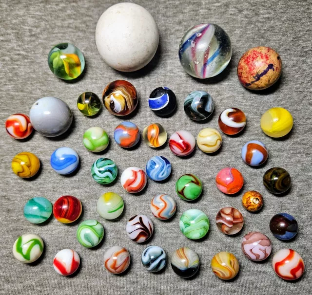 Vintage Marbles - GERMANS, CORKSCREWS, SWIRLS, SLAGS, AGATE Lot