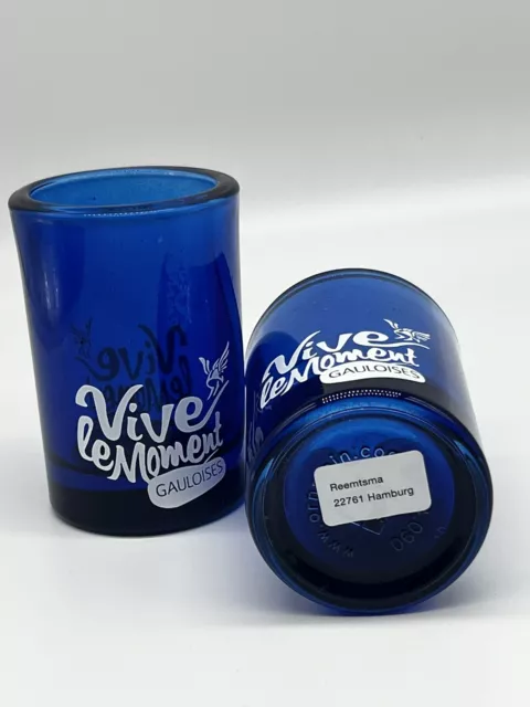 5x Teelichtglas Set Blau Glas Werbeartikel Gauloises Vive Le Moment 2
