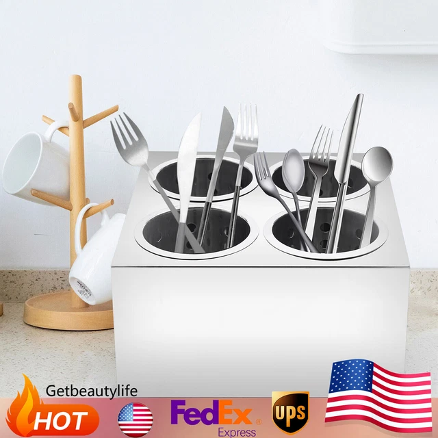 Kitchen Cylinder  Flatware Silverware Utensil Holder Drying Rack Stainless Steel
