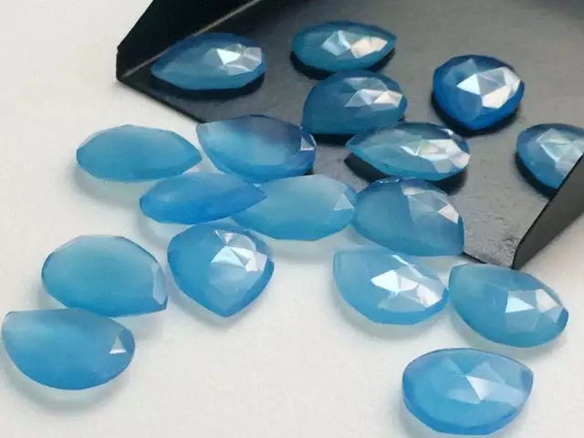 12x16mm Blau Chalzedon Rose Schnitt Birne Flache Rückseite Cabochons, Facettiert