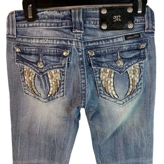 New Miss Me Jeans Womens Size 26 skinny Denim Embellished winged Pockets