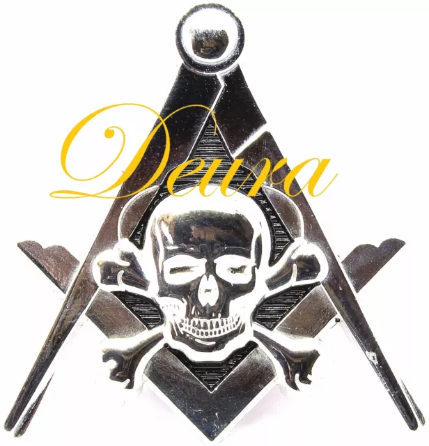 Masonic Freemason WIDOWS SON SKULL BONES Square & Compass Car Auto Emblem SILVER