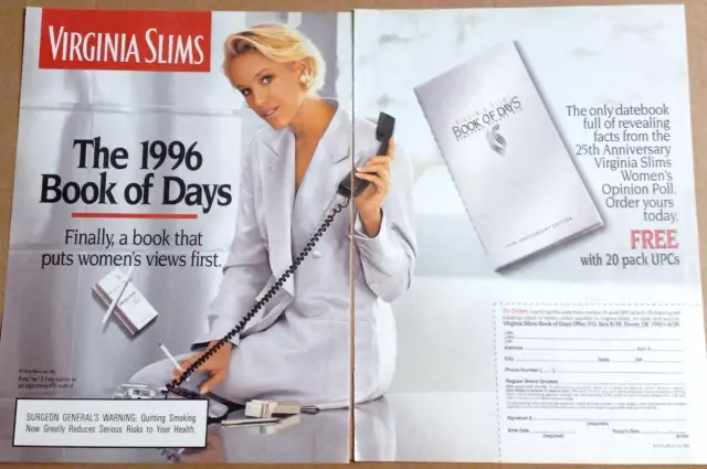 1995 print ad - Virginia Slims cigarettes sexy girl smoking 2-page Advertising