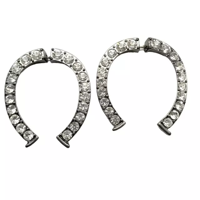 Lulu Frost Neo-Equine Horseshoe Western Stud Earrings Crystal & Gunmetal NEW