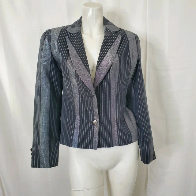 Jess Holzworth Metallica Silver and Black 2 Button Blazer Size 4