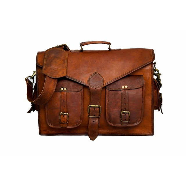 Sac Cuir Vintage Messager Bandoulière Unisexe - Taille S, Ordinateur, Fabrication Main Inde, Brun