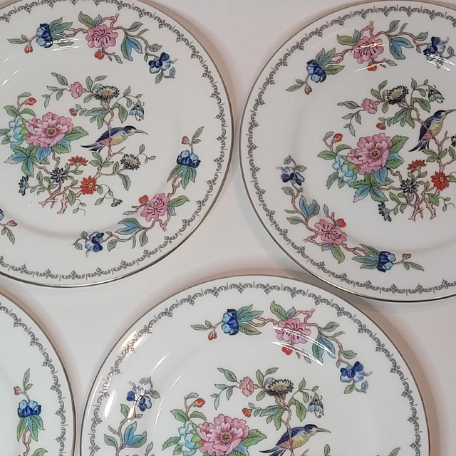 Ansley Pembroke Bread & Butter Plates Set Of 5 6.25" Floral Birds Gold Trim READ