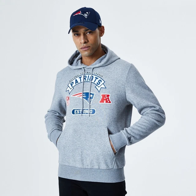 New Era NFL England Patriots Uomo Felpa con Cappuccio Sweater Luce Grigio 36456