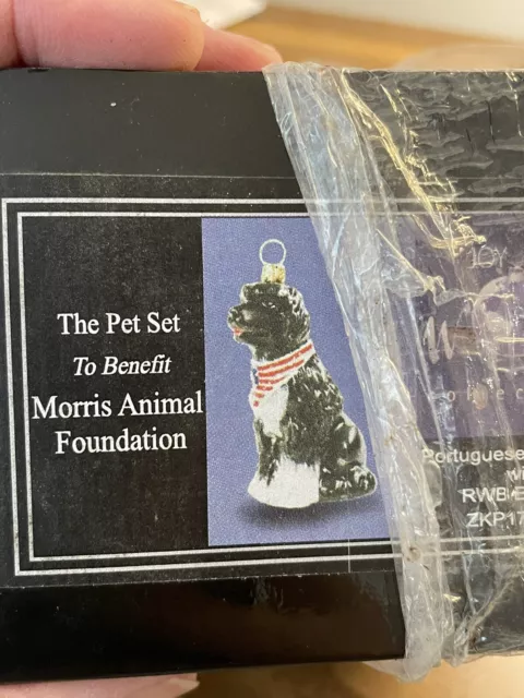 Portuguese Water Dog Blown Glass Polish Christmas Ornament Decoration US Flag
