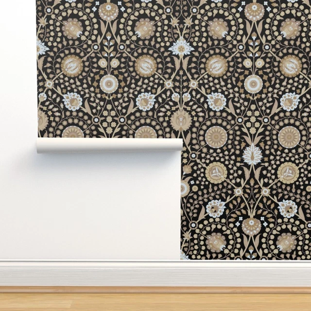 Wallpaper Roll Islamic Victorian Renaissance Art Deco Floral Black 24in x 27ft