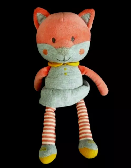 * DOUDOU PELUCHE OBAIBI OKAIDI CHAT ROSE ROBE GRIS RAYE JAUNE GRELOT 26cm TBE
