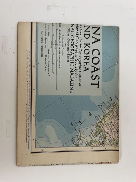 NATIONAL GEOGRAPHIC DECEMBER 1953 Map Vintage China Coast And Korea £3. 