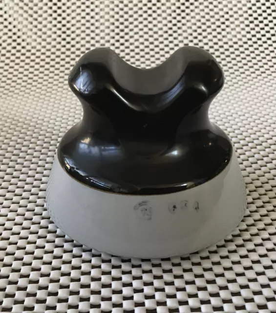 Vtg Gray / Brown Porcelain Insulator ~ Saddle Top ~ Unknown Mark ~ Ohio Brass ?