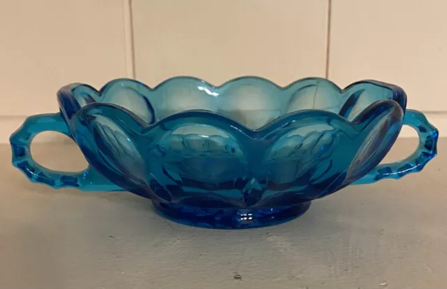 Vintage Anchor Hocking Blue candy & nut dish with handles