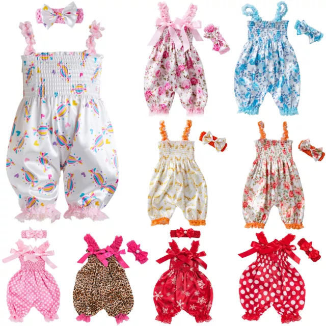 Newborn Infant Baby Girl Bloomers Jumpsuit Bodysuit Playsuit Headband Outfit Set