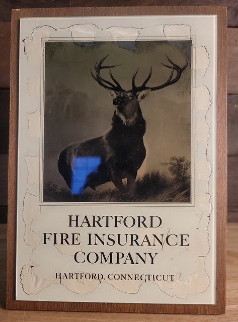 VINTAGE HARTFORD FIRE Insurance Company Glass Plaque Advertising Sign