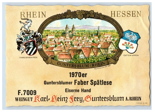 1970's-80's Guntersblumer Faber Spatlese German Wine Label Original S17E