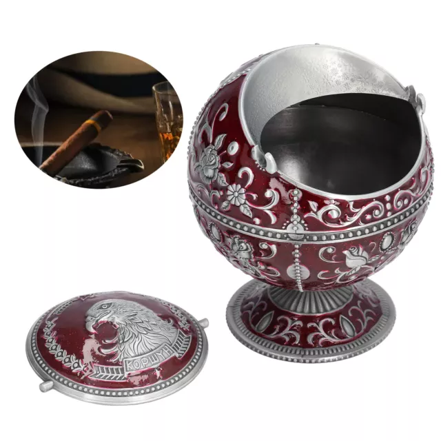Ashtrays Engraved Semi Closed Cover Retro Desktop Decoration For Home Office Bgs