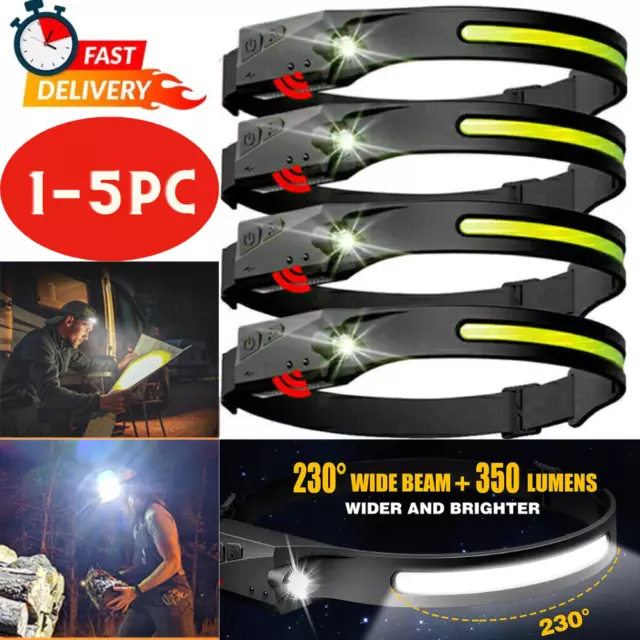 1-5x Waterproof COB Headlamp Night Buddy LED Motion Sensor Head Torch Headlight