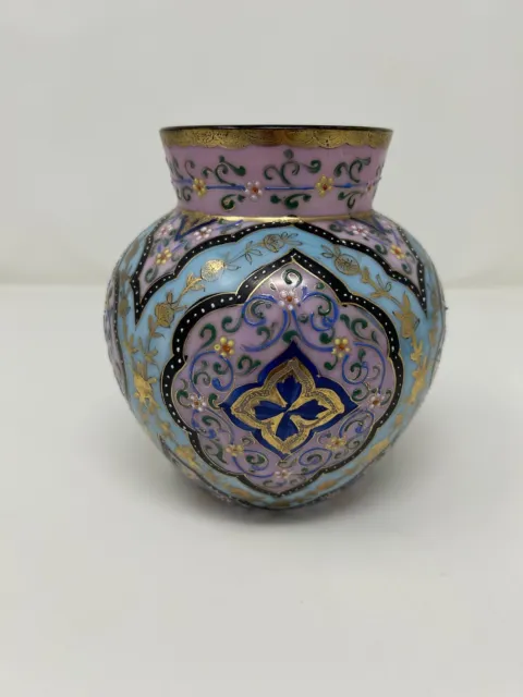 Antique Bohemian Enameled Glass Vase Persian Style