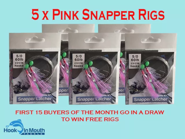 5 Surf Fishing Rigs Pink - Paternoster - 60lb 5/0 Circle Hooks Snapper Flathead