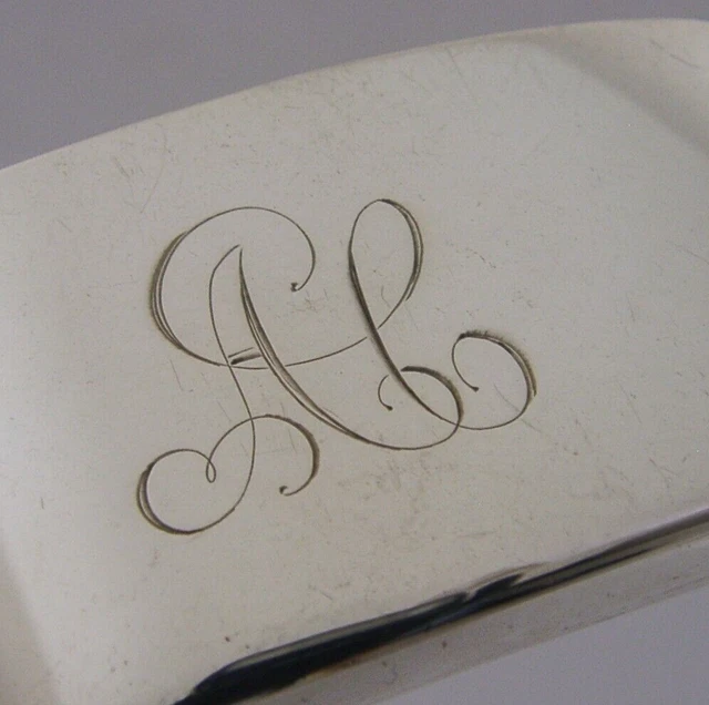 Wonderful English Solid Silver Curved Card Case Slide 1912 Antique Engraved Ac