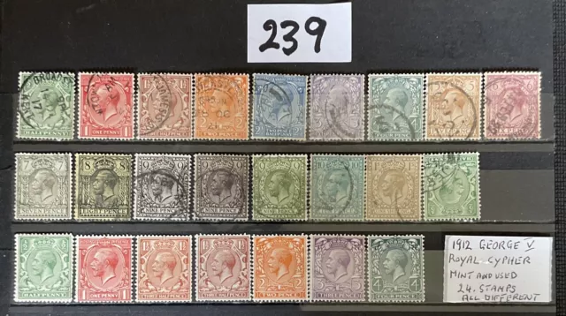 GB STAMPS KING GEORGE V 24 All Different 1912 Royal Cypher Mint/Used (Lot 239)