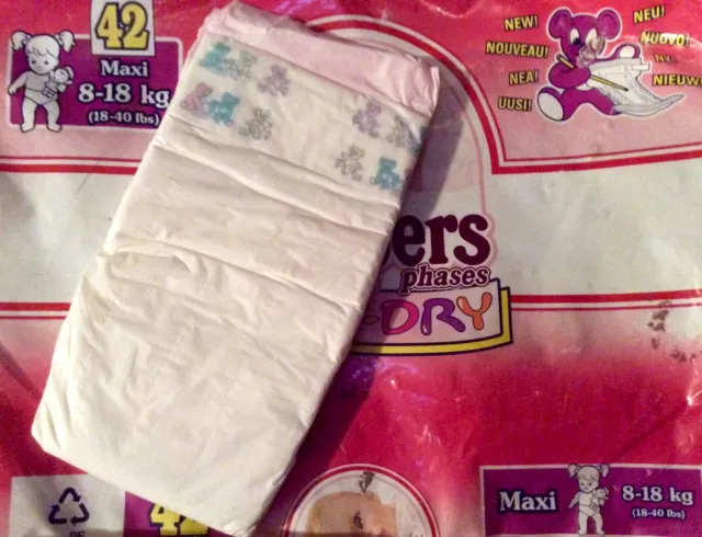 Vintage Pampers Phases Baby-Dry Diaper for Girls size Maxi UK Import *Rare*