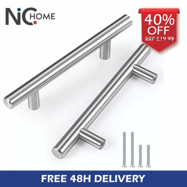 Silver Kitchen Handles 30-Pack Cupboard Drawer Cabinet T-Bar Door 128mm/192mm E6