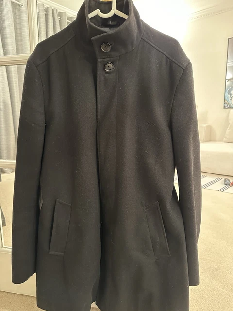 MARKS AND SPENCER Mens Wool Coat MEDIUM Black Winter Overcoat 35.99 PicClick UK