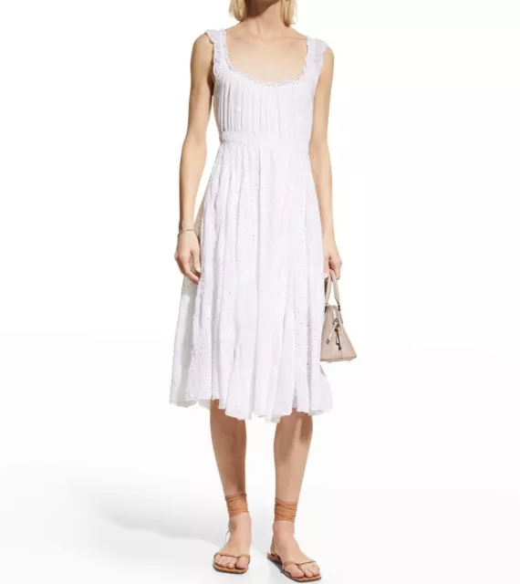 $515 JOHNNY WAS Size L SIREN EYELET EMBROIDERED DRESS RAYON WHITE w/ SLIP NWT