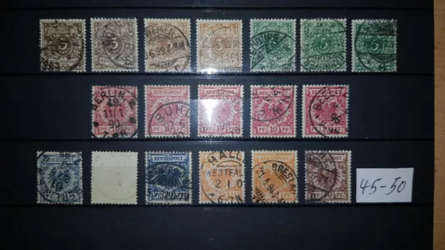 Deutsches Reich 1889, Michel-Nummer 45-50 mit Farbvarianten, gestempelt.