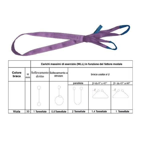 ﻿﻿Fasce Brache Di Sollevamento Viola Robur-8150 Portata 1T Lunghezza Mt 2