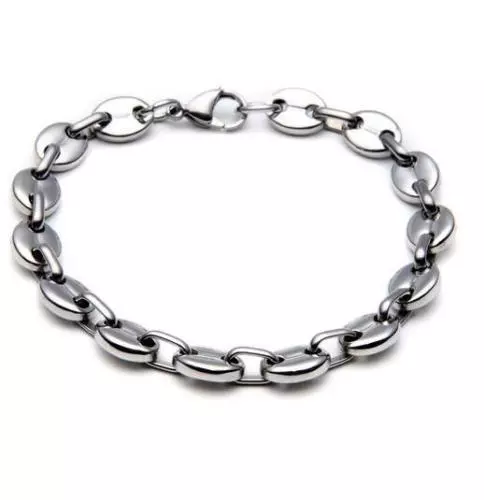 Bracelet grains de cafe couleur argent en acier inoxydable 22 cm 8mm homme femme