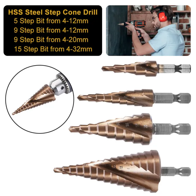 4-32mm M35 Cobalt Step Drill High Speed Steel Drill Bit Spiral Groove hex Shank