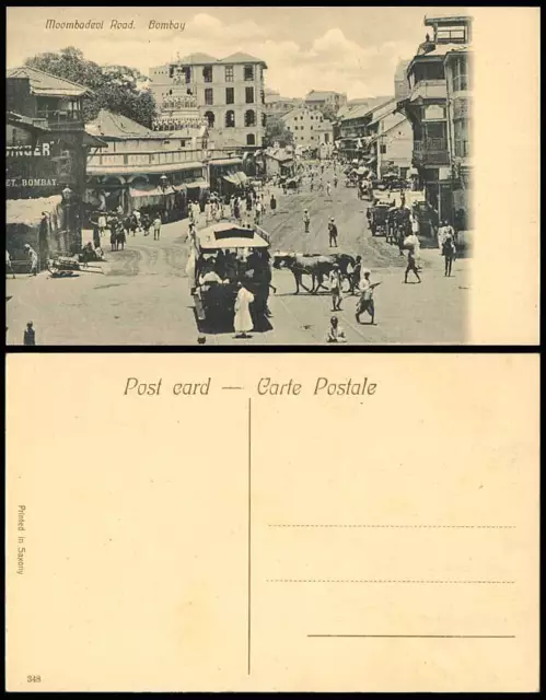 India Old Postcard MOOMBADEVI ROAD Bombay, Street Scene & Tram Tramway Tramlines