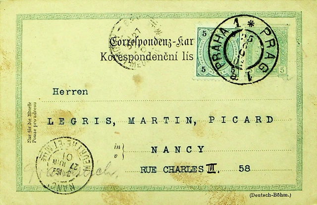 Österreich Tschechisch 1901 5h Auf 5h Franz Josef Postal Karte Von Praha Nancy