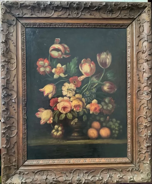 18th Century Dutch Bouquet Flowers Tulips Vase Flemish Oil painting Old Master