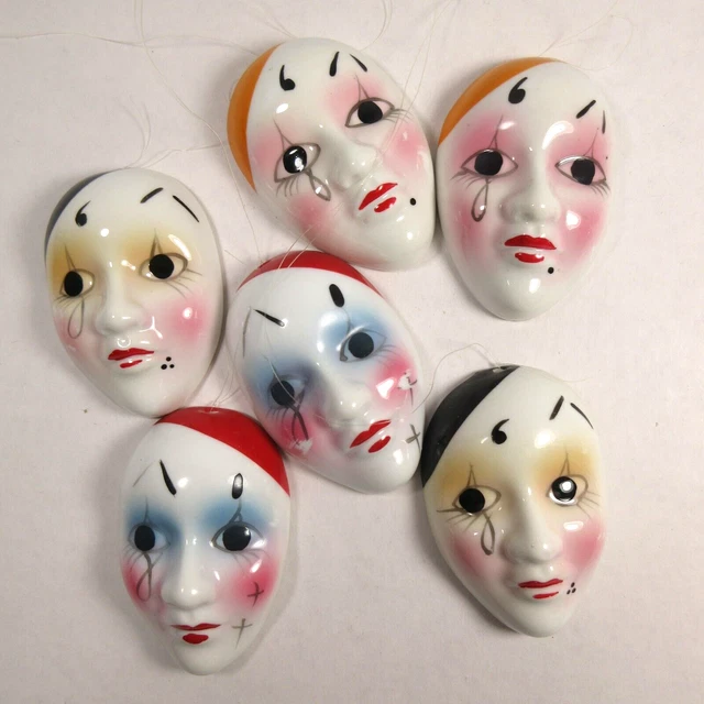 RARE MINIATURE MARDI Gras Masks Wind Chime 6 Painted Decorative Ceramic