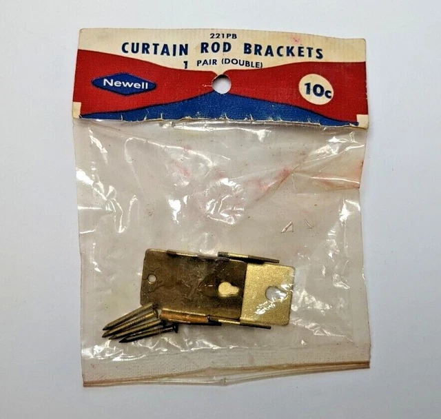 Newell Brass Finish Curtain Rod Brackets 221PB (1 Pair) Vtg Double New Prop