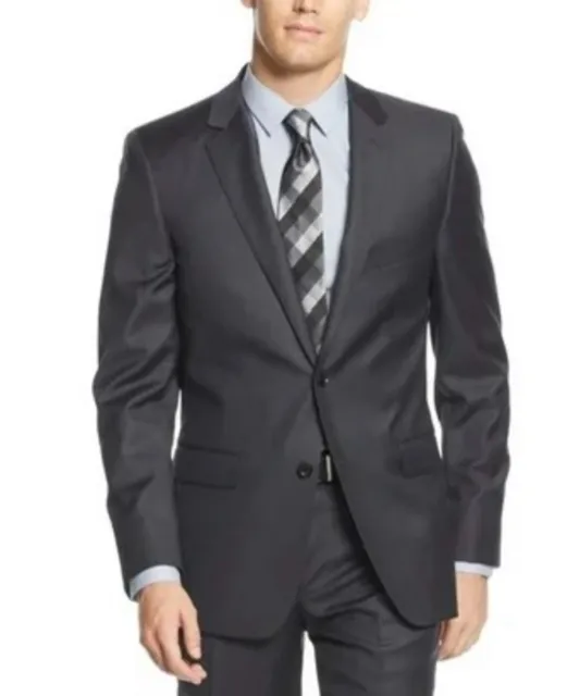 DKNY Mens New Gray Slim Fit Two Button Wool Blazer Suit Jacket 38R