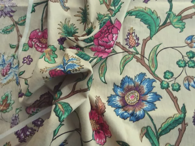 Rare Vintage 1920s 30s Narrow Width Interiors Fabric Cream Floral 36"L x 30"W