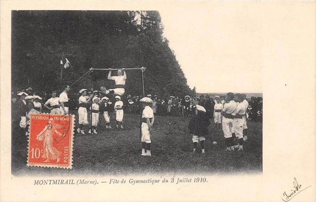 CPA 51 MONTMIRAIL GYMNASTICS PARTY JULY 3, 1910 (cpa rare