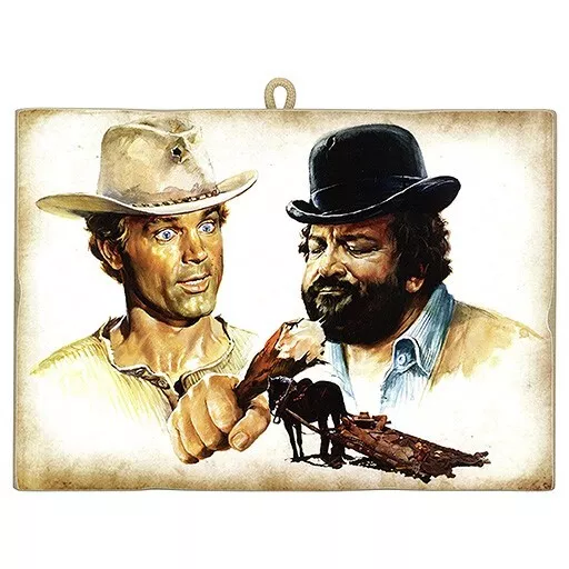 KUSTOM ART Quadretto Stile Vintage Bud Spencer e Terence Hill. 18 x 25 cm.