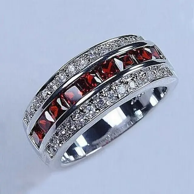 princess cut red garnet engagement ring wedding band wedding ring gift for her