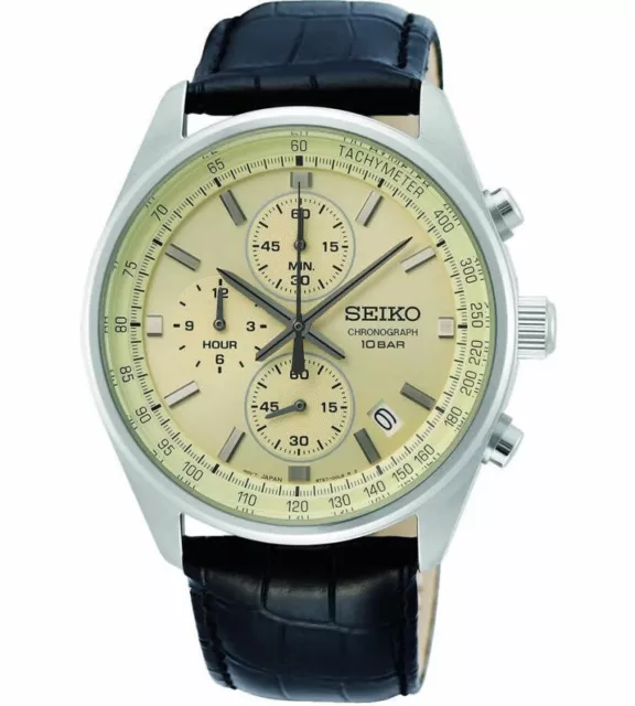 NEW Seiko Herrenuhr SSB383P1 Armbanduhr Chronograph Uhr Chrono Silber Leder